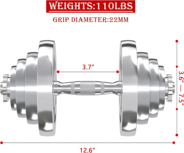 VIVITORY Fitness Dumbbells Set, Adjustable Weight Sets up to 11/22/44/66/110 lbs, with Metal Connecting Rod Used As Barbell, Chromed Weights, Hardcover Gift Box, Home Gym Work Out Training Equipment