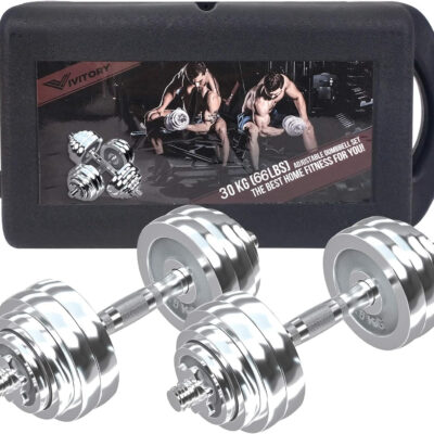 VIVITORY Fitness Dumbbells Set, Adjustable Weight Sets up to 11/22/44/66/110 lbs, with Metal Connecting Rod Used As Barbell, Chromed Weights, Hardcover Gift Box, Home Gym Work Out Training Equipment