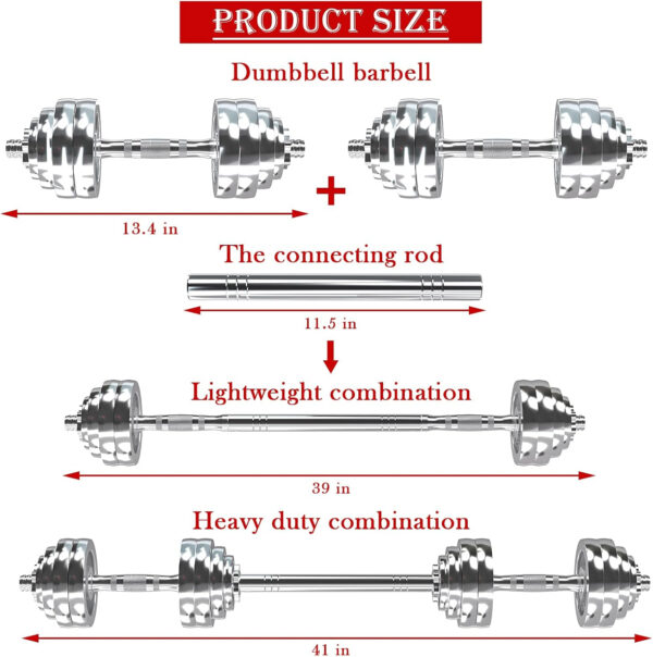 VIVITORY Fitness Dumbbells Set, Adjustable Weight Sets up to 11/22/44/66/110 lbs, with Metal Connecting Rod Used As Barbell, Chromed Weights, Hardcover Gift Box, Home Gym Work Out Training Equipment