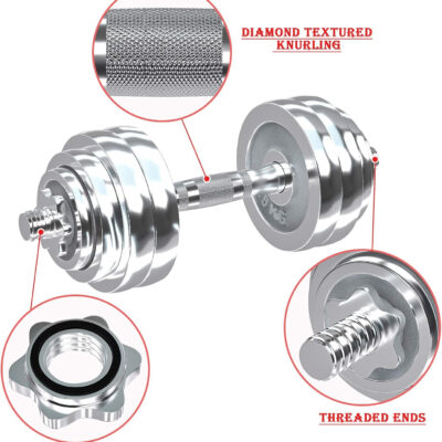 VIVITORY Fitness Dumbbells Set, Adjustable Weight Sets up to 11/22/44/66/110 lbs, with Metal Connecting Rod Used As Barbell, Chromed Weights, Hardcover Gift Box, Home Gym Work Out Training Equipment