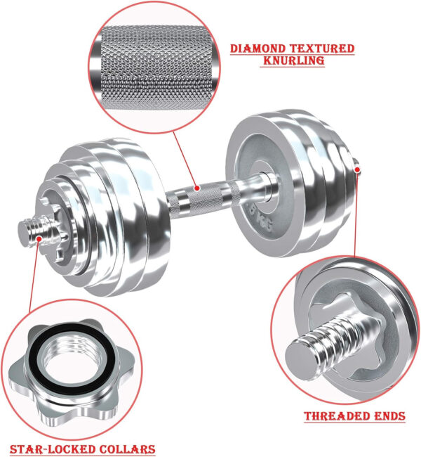 VIVITORY Fitness Dumbbells Set, Adjustable Weight Sets up to 11/22/44/66/110 lbs, with Metal Connecting Rod Used As Barbell, Chromed Weights, Hardcover Gift Box, Home Gym Work Out Training Equipment