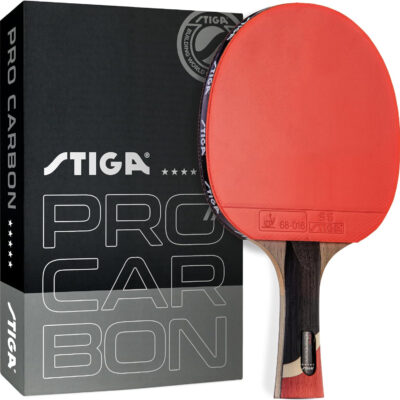689c7c6a83e82852e06d2a87fd9f58e76370baa69646923694f17.jpg STIGA Pro Carbon Performance-Level Table Tennis Racket with Carbon Technology for Tournament Play - Red and Blue Colors
