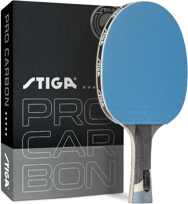 689c7c7a7b192362fa45f6b198b010839be368d0a8d1b22193c6d.jpg STIGA Pro Carbon Performance-Level Table Tennis Racket with Carbon Technology for Tournament Play - Red and Blue Colors