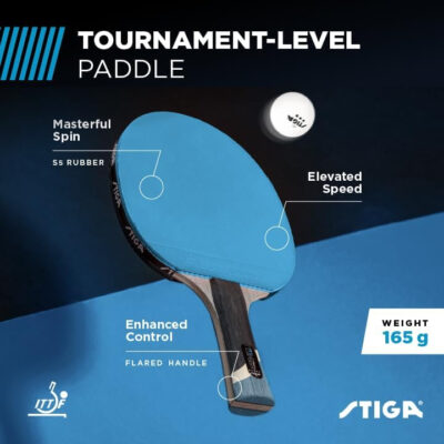 689c7c7c5337fda0aa664a7743b007afd3e872351a48bde56eef0.jpg STIGA Pro Carbon Performance-Level Table Tennis Racket with Carbon Technology for Tournament Play - Red and Blue Colors