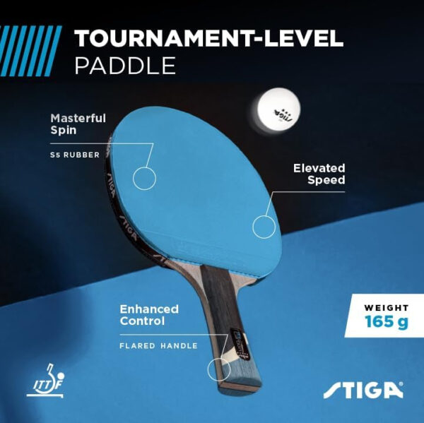 689c7c7c5337fda0aa664a7743b007afd3e872351a48bde56eef0.jpg STIGA Pro Carbon Performance-Level Table Tennis Racket with Carbon Technology for Tournament Play - Red and Blue Colors