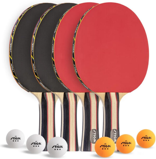 689c7c94d82f59c92e9733053bd5650280322b75bc4cf4584f947.jpg STIGA Performance 2 or 4 Player Table Tennis Set – USATT Approved Rackets and 3-Star Balls – 5-Ply Blade & Flared Handle – Perfect for Skill Development