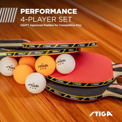 689c7c963e9436267f3b8ed5829bdc442af279c17975af3f7bee0.jpg STIGA Performance 2 or 4 Player Table Tennis Set – USATT Approved Rackets and 3-Star Balls – 5-Ply Blade & Flared Handle – Perfect for Skill Development
