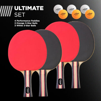 689c7c99da1285289472c1af860af869221cdf6adbb283e97d53b.jpg STIGA Performance 2 or 4 Player Table Tennis Set – USATT Approved Rackets and 3-Star Balls – 5-Ply Blade & Flared Handle – Perfect for Skill Development