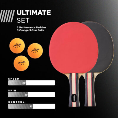 689c7ca3f1f54facdb150d37f8e808022f49e6c86de622e7e26a9.jpg STIGA Performance 2 or 4 Player Table Tennis Set – USATT Approved Rackets and 3-Star Balls – 5-Ply Blade & Flared Handle – Perfect for Skill Development