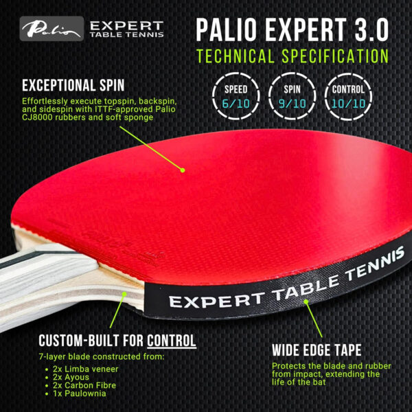 Palio Expert 3.0 Table Tennis Racket & Case | ITTF Approved High-Performance Ping Pong Rackets for Beginners | Maximum Spin & Control