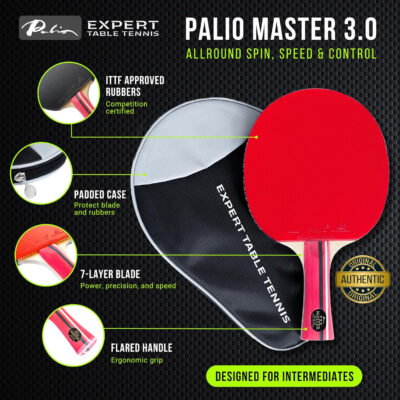689c7f0688f93b39cba7c99990d38cd0ade87c725f022ecbe72f0.jpg Palio Master 3.0 Table Tennis Bat & Case | ITTF-Approved Intermediate Ping Pong Racket | Allround Speed, Spin and Control