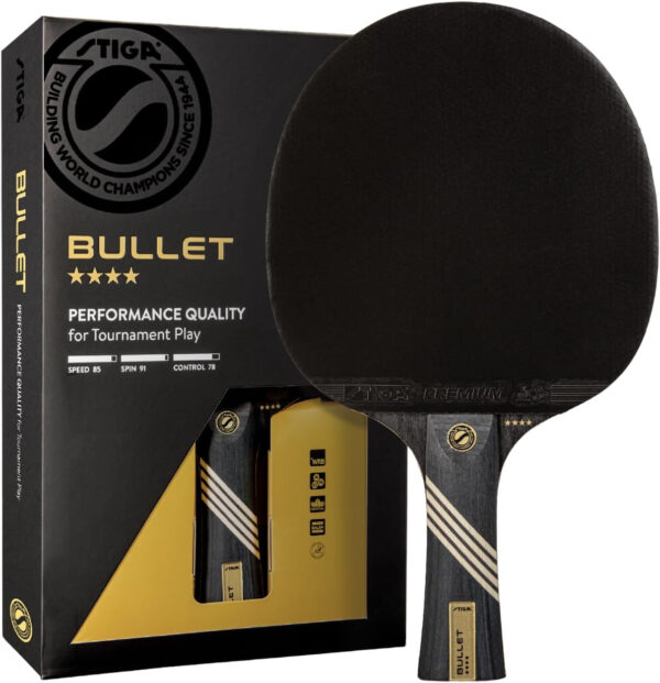 689c7f60d369d2d51bd56cb20b797250acfe2a7aea1cbfd8580e1.jpg STIGA Bullet Ping Pong Paddle – 5-ply Extra Light Blade – 2mm Premium Sponge – Flared Handle for Masterful Grip – Performance Table Tennis Racket for Competitive Play