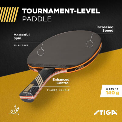 689c7f62a0175f27b4308f6d5a72cce9090260d3645f36b5ba553.jpg STIGA Bullet Ping Pong Paddle – 5-ply Extra Light Blade – 2mm Premium Sponge – Flared Handle for Masterful Grip – Performance Table Tennis Racket for Competitive Play