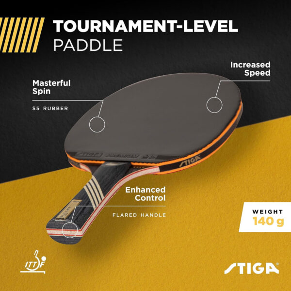 689c7f62a0175f27b4308f6d5a72cce9090260d3645f36b5ba553.jpg STIGA Bullet Ping Pong Paddle – 5-ply Extra Light Blade – 2mm Premium Sponge – Flared Handle for Masterful Grip – Performance Table Tennis Racket for Competitive Play