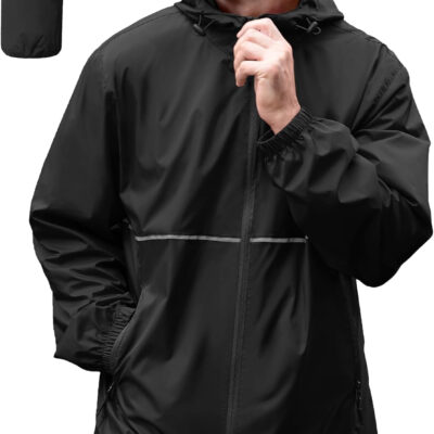 ZITY Men's Rain Jacket Waterproof with Hood Lightweight Raincoat for Golf Hiking Camping Cycling