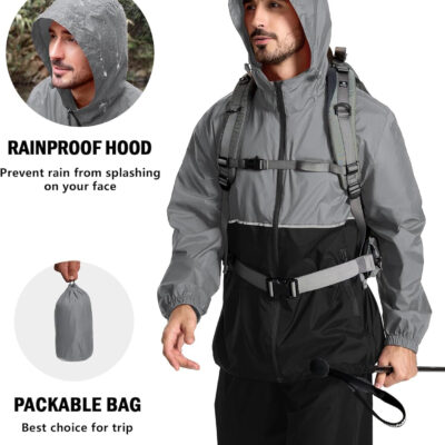 ZITY Men's Rain Jacket Waterproof with Hood Lightweight Raincoat for Golf Hiking Camping Cycling
