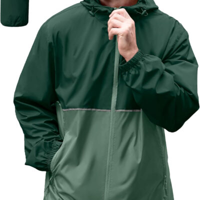 ZITY Men's Rain Jacket Waterproof with Hood Lightweight Raincoat for Golf Hiking Camping Cycling