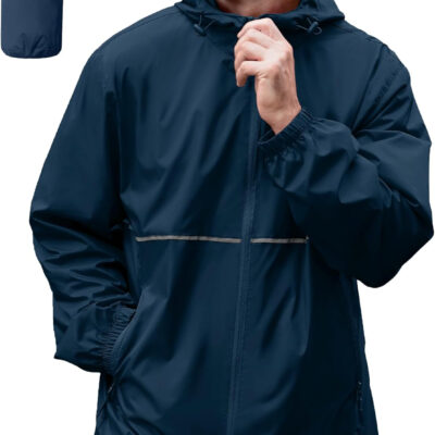ZITY Men's Rain Jacket Waterproof with Hood Lightweight Raincoat for Golf Hiking Camping Cycling