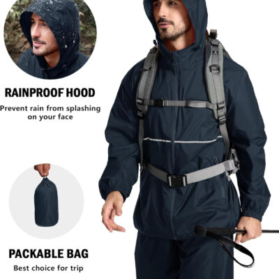 ZITY Men's Rain Jacket Waterproof with Hood Lightweight Raincoat for Golf Hiking Camping Cycling