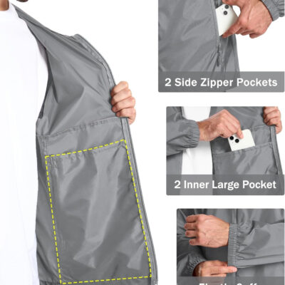 ZITY Men's Rain Jacket Waterproof with Hood Lightweight Raincoat for Golf Hiking Camping Cycling
