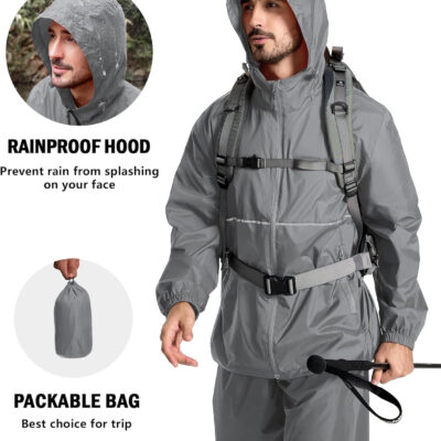 ZITY Men's Rain Jacket Waterproof with Hood Lightweight Raincoat for Golf Hiking Camping Cycling