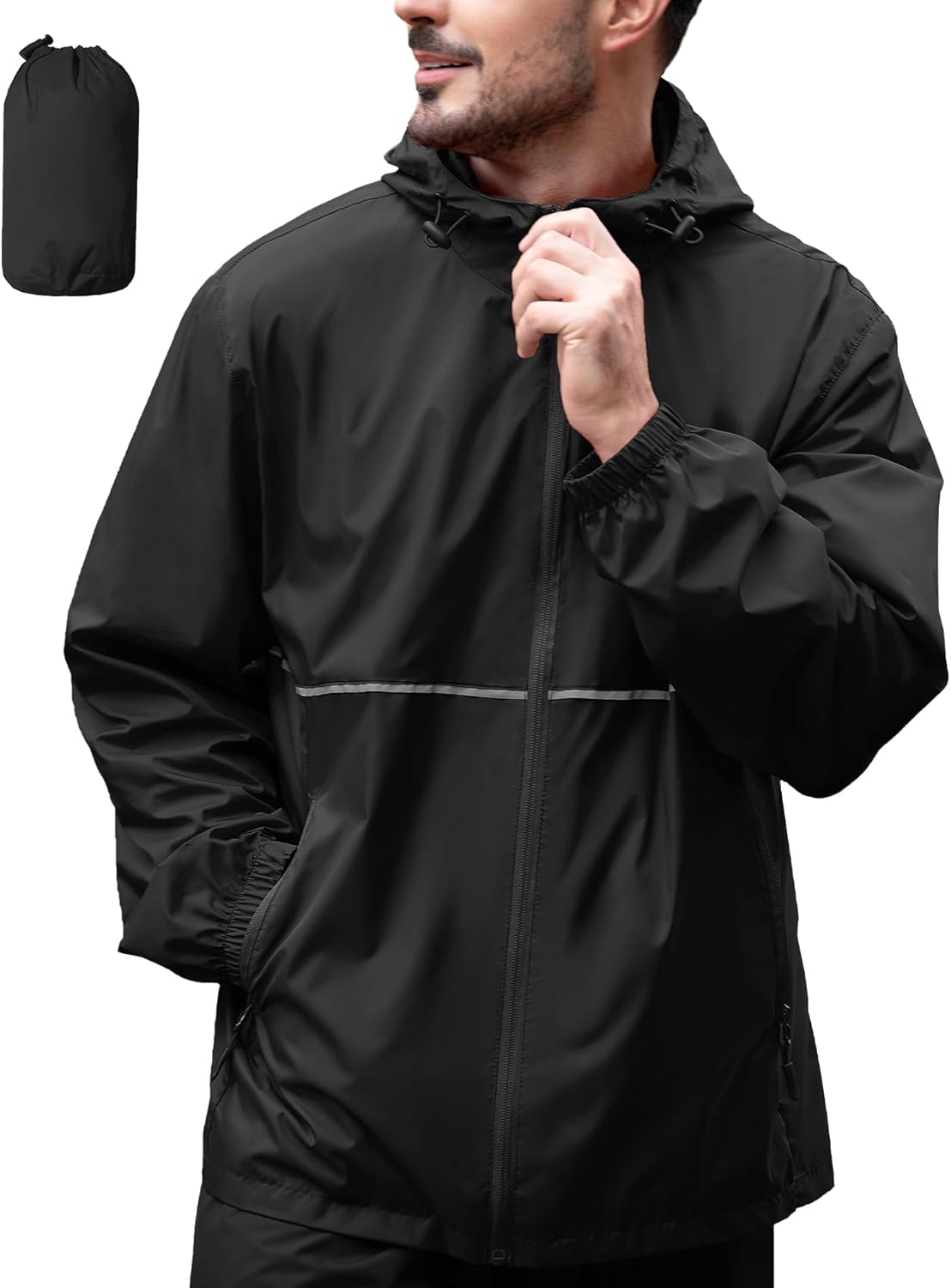ZITY Men's Rain Jacket Waterproof with Hood Lightweight Raincoat for Golf Hiking Camping Cycling