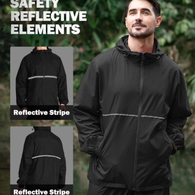 ZITY Men's Rain Jacket Waterproof with Hood Lightweight Raincoat for Golf Hiking Camping Cycling