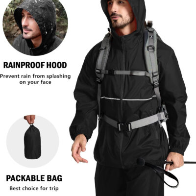 ZITY Men's Rain Jacket Waterproof with Hood Lightweight Raincoat for Golf Hiking Camping Cycling