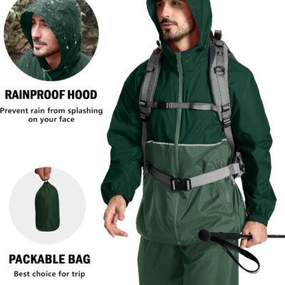 ZITY Men's Rain Jacket Waterproof with Hood Lightweight Raincoat for Golf Hiking Camping Cycling