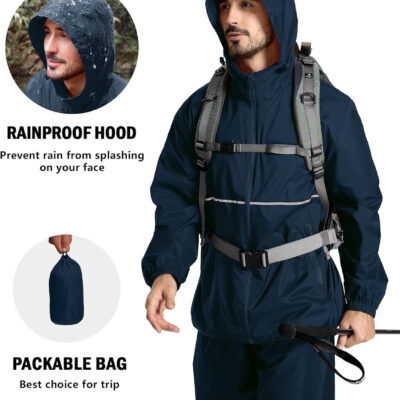 ZITY Men's Rain Jacket Waterproof with Hood Lightweight Raincoat for Golf Hiking Camping Cycling