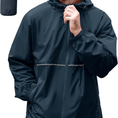 ZITY Men's Rain Jacket Waterproof with Hood Lightweight Raincoat for Golf Hiking Camping Cycling