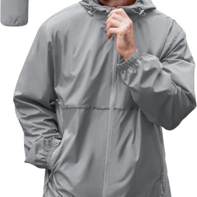 ZITY Men's Rain Jacket Waterproof with Hood Lightweight Raincoat for Golf Hiking Camping Cycling