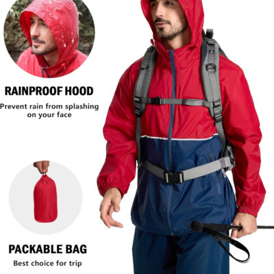 ZITY Men's Rain Jacket Waterproof with Hood Lightweight Raincoat for Golf Hiking Camping Cycling