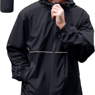 ZITY Men's Rain Jacket Waterproof with Hood Lightweight Raincoat for Golf Hiking Camping Cycling