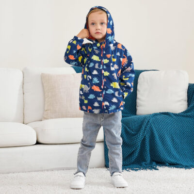 Boys' Hooded Dinosaur Jacket Windbreaker Outerwear