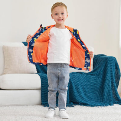 Boys' Hooded Dinosaur Jacket Windbreaker Outerwear