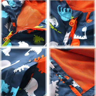 Boys' Hooded Dinosaur Jacket Windbreaker Outerwear
