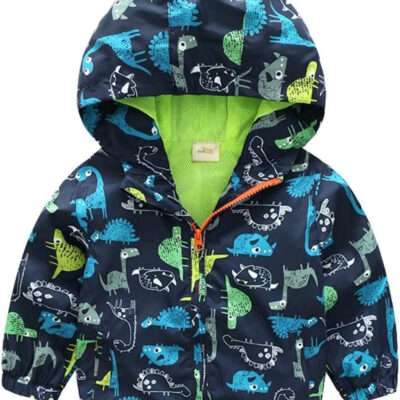 Boys' Hooded Dinosaur Jacket Windbreaker Outerwear