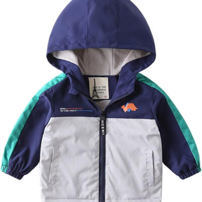 Boys' Hooded Dinosaur Jacket Windbreaker Outerwear