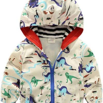 Boys' Hooded Dinosaur Jacket Windbreaker Outerwear