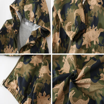 Boys' Hooded Dinosaur Jacket Windbreaker Outerwear