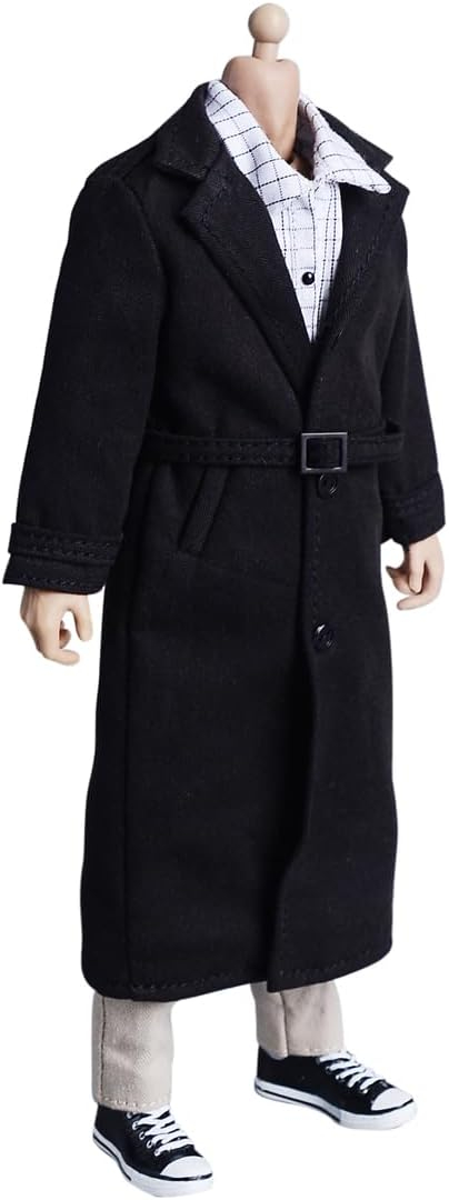 Meetoget 1/12 Scale Male Figure Doll Topcoat Windcheater Clothes for 6 inch Action Figure PM006US,Black