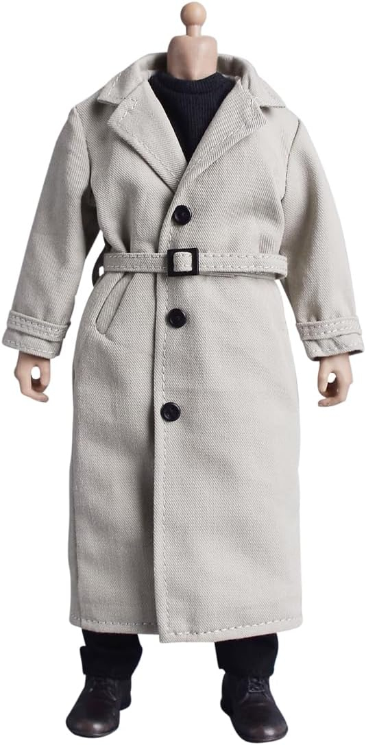 Meetoget 1/12 Scale Male Figure Doll Topcoat Windcheater Clothes for 6 inch Action Figure PM006US,Black
