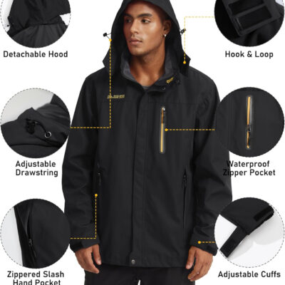 MAGCOMSEN Men's Hooded Windproof Water Resistant Rain Jacket Windbreaker 5 Pockets for Hiking,Fishing,Travel