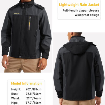 MAGCOMSEN Men's Hooded Windproof Water Resistant Rain Jacket Windbreaker 5 Pockets for Hiking,Fishing,Travel