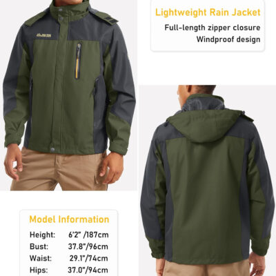 MAGCOMSEN Men's Hooded Windproof Water Resistant Rain Jacket Windbreaker 5 Pockets for Hiking,Fishing,Travel