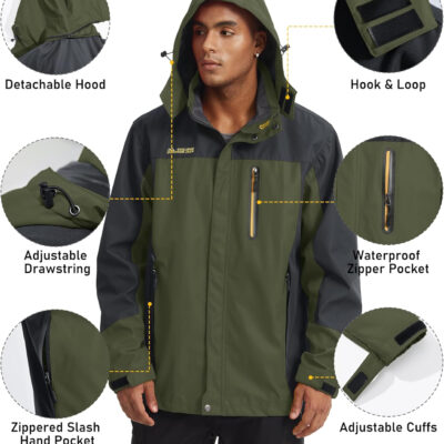 MAGCOMSEN Men's Hooded Windproof Water Resistant Rain Jacket Windbreaker 5 Pockets for Hiking,Fishing,Travel