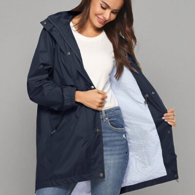 689c8d5e856f7c69ae1074bca67abc310cbe33c4045a734224393.jpg Avoogue Womens Raincoats Waterproof Cinch Waist Breathable All Weather Jacket Long