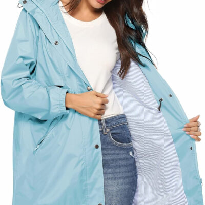 689c8d6f125d6a5f7ea06e74b76c4752545d4f24e5370f7959607.jpg Avoogue Womens Raincoats Waterproof Cinch Waist Breathable All Weather Jacket Long
