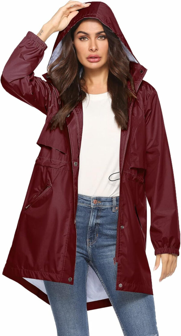 689c8d78745926daf425f83e6c7e8df8072d8e6603e8806652435.jpg Avoogue Womens Raincoats Waterproof Cinch Waist Breathable All Weather Jacket Long